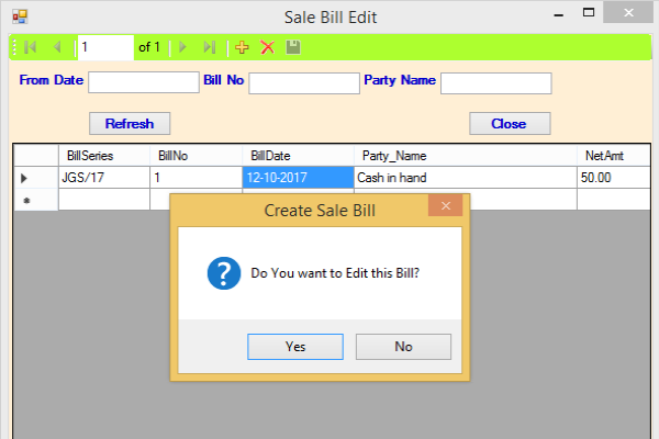 Select Bill to Edit